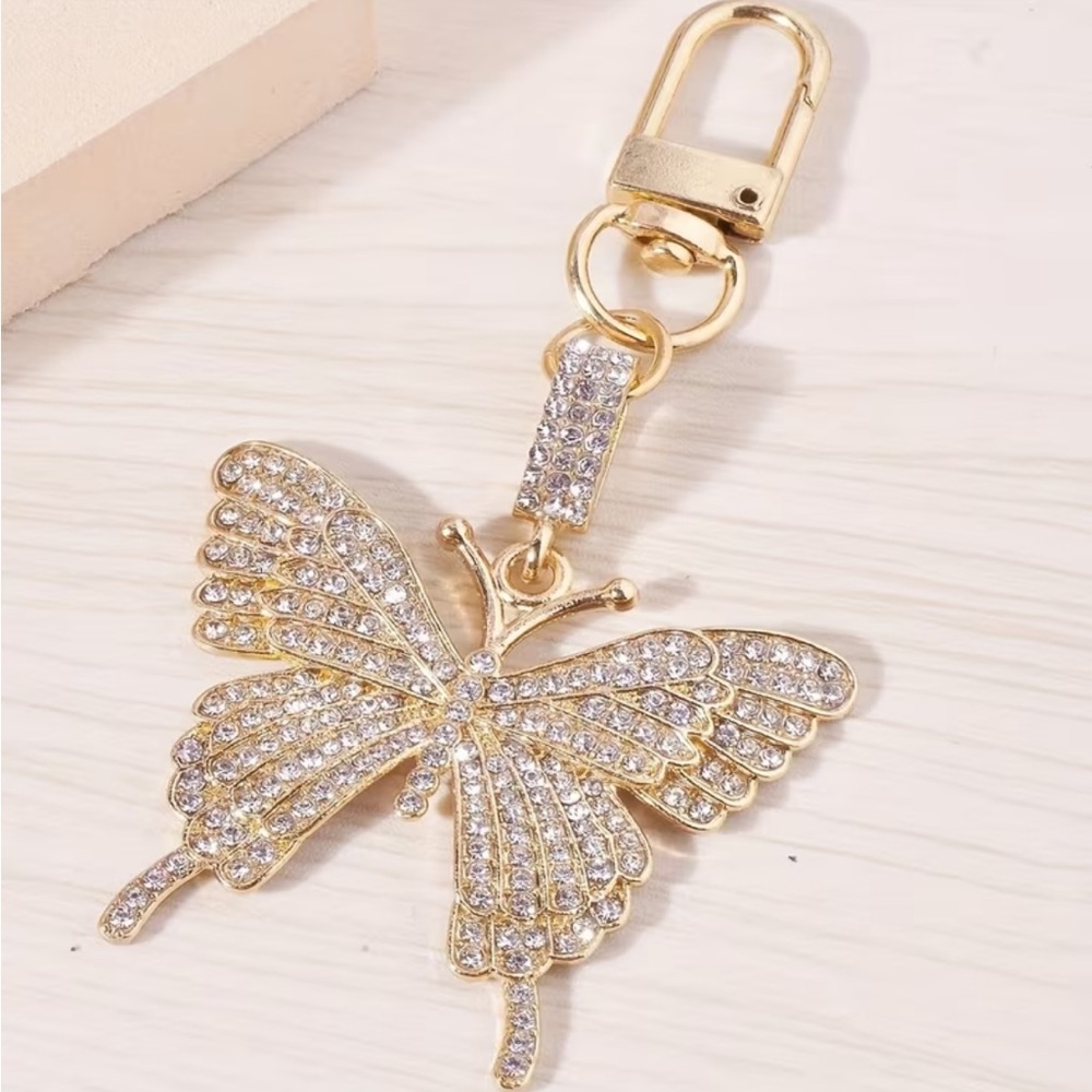 Rhinestone Gold Butterfly Bag Charm/Keychain NIP